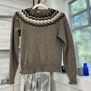 FRAME Fair Isle Crew Sweater XXS Hot Cocoa Cashmere Fairisle Mushroom
